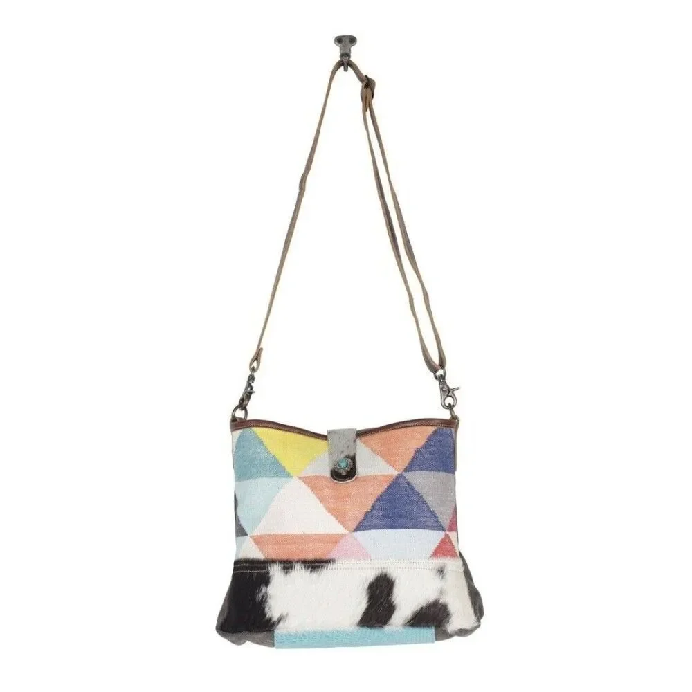 Myra Bag Handmade Chromo Shoulder Bag Upcycled Canvas & Cowhide Leather